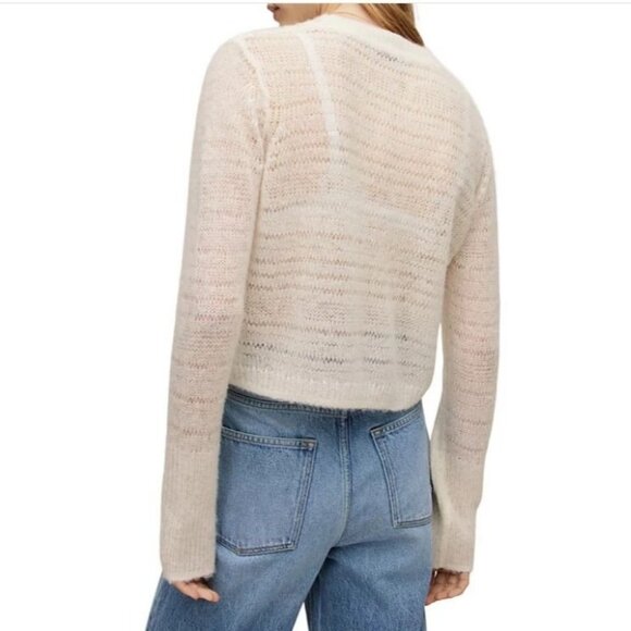 ALLSAINTS Cole Wool and Alpaca Cropped Cardigan Sweater XS Open Knit Chalk White - Picture 3 of 12